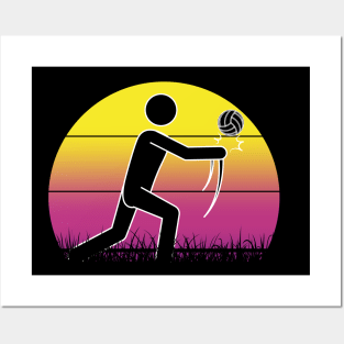 Travel back in time with beach volleyball - Retro Sunsets shirt featuring a player! Posters and Art